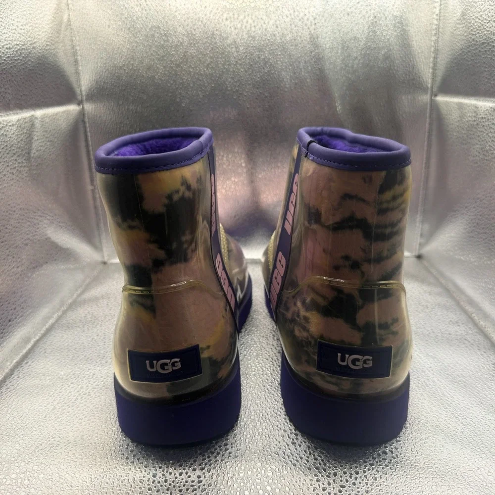 Size 9 UGG Classic Clear Mini‎ Violet Night Marble Womens Pull On Rain Boots